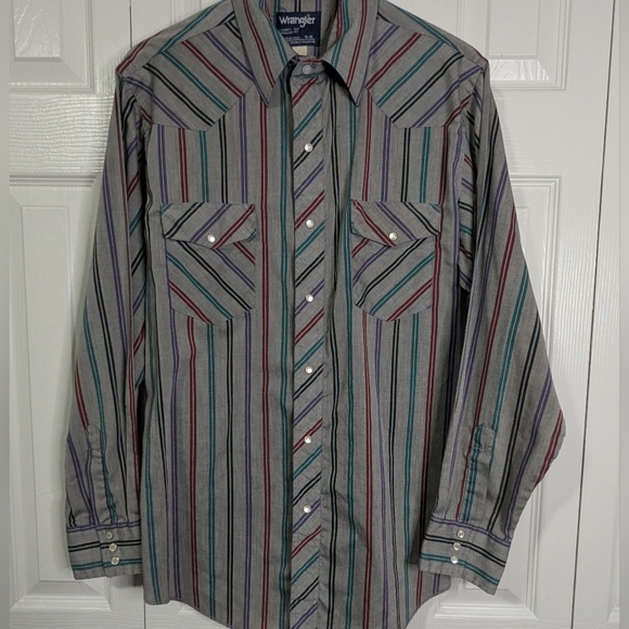 Wrangler Other - Vintage Wrangler Cowboy Cut Grey Stripe Western Pearl Snap Shirt #395